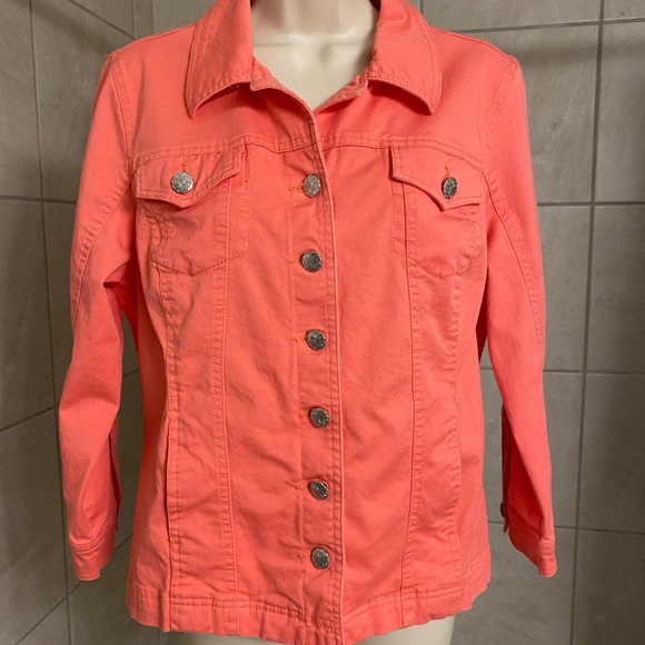 EUC Dressbarn coral denim-style jacket, size Medium - Picture 1 of 8